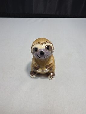 Vintage Enamel Sloth Jeweled Trinket Box Hinged Magnetic Faux Gems (DR)